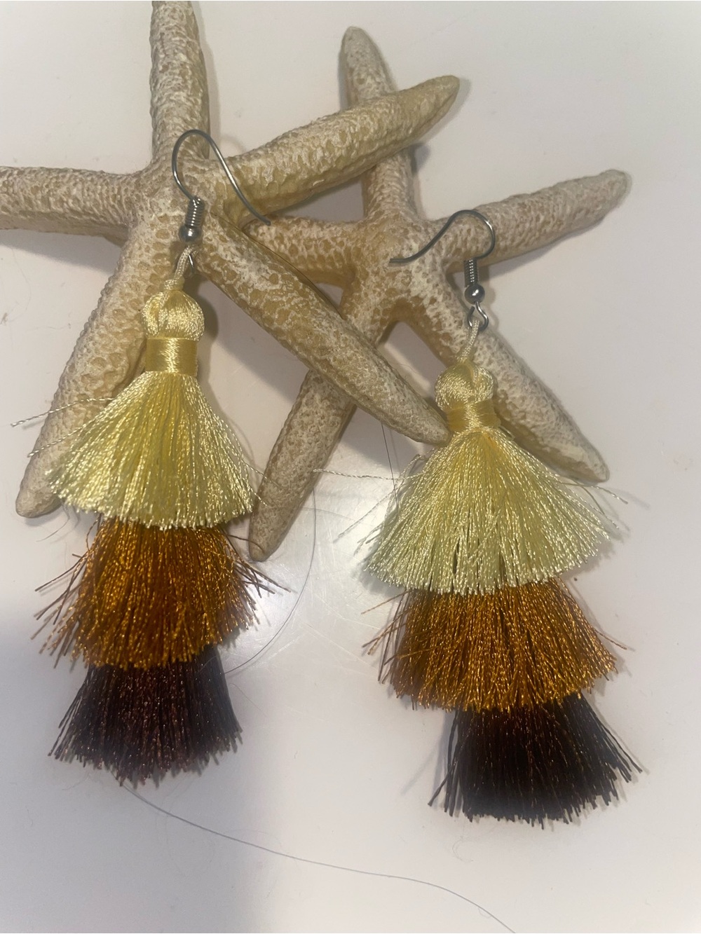 Tiered Tassel Drop Earrings - Yellow, Gold, Brown